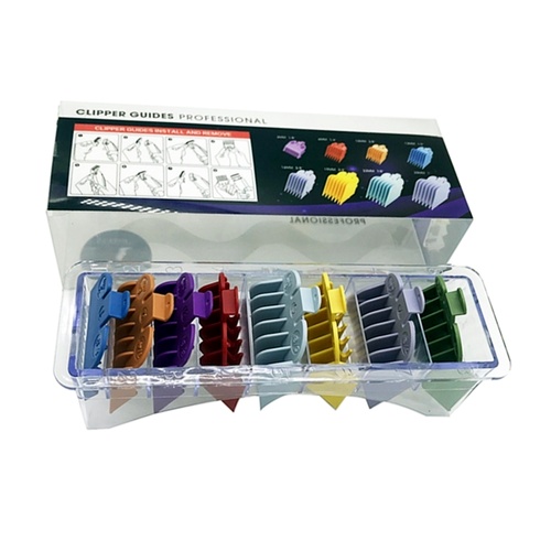 Universal Coloured Clipper Cutting Guides 8 Attachments Combs With Organiser Tray