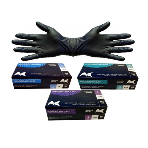 Artists Choice Black Vinyl Powder Free Disposable Gloves Box 100pc