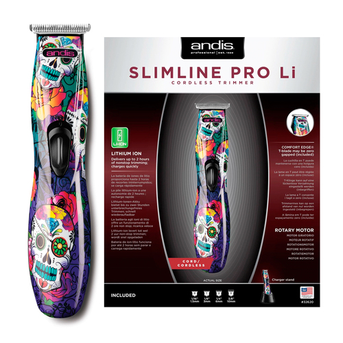 Andis Slimline Pro LI D8 #32620 Sugar Skull Design Professional Cord or Cordless T-Blade Hair Trimmer