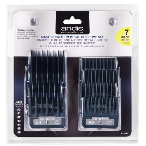 Andis Master Premium METAL Clipper Attachment Comb Guide 7pcs Set