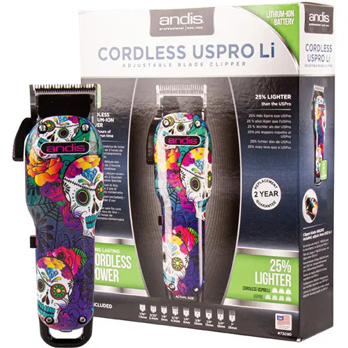 Andis Sugar Skull Cordless US PRO Li Fade Uspro Adjustable Blade Hair Clippers Barber