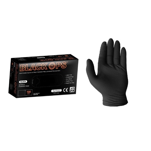 Black Ops Professional Nitrile Black Disposable Gloves 100pcs