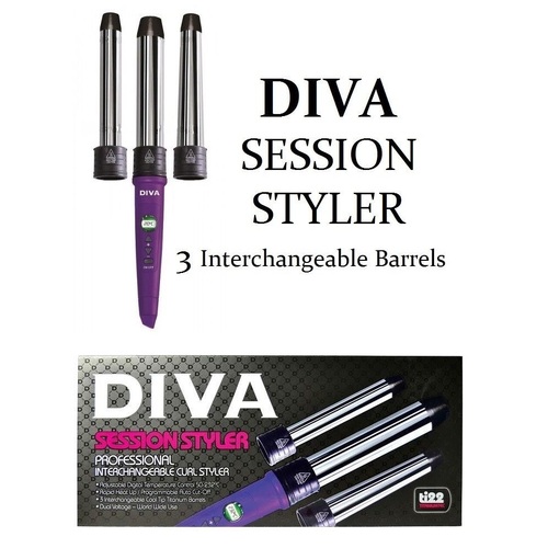 Dive Session Styler Curling Iron Purple Wand Conical Tong Interchange Barrels  