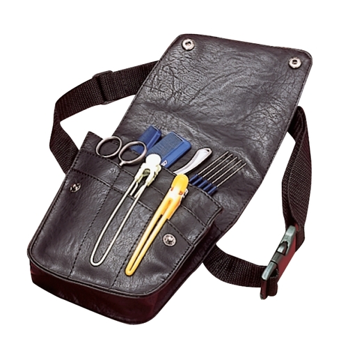 EuroStil 6 Pocket Scissor Pouch BLACK Leather Large Flap Compartment Clip belt