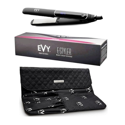 Evy Professional E-Styler Hair Straightening Iron - Bonus Black Storage Bag