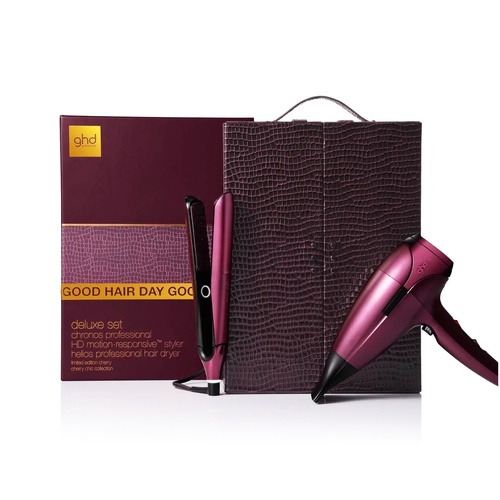 ghd Cherry Chic Limited Edition Deluxe Gift Set - Chronos Hair Straightener & Helios Hair Dryer in Cherry Red