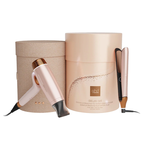 ghd Deluxe Gift Set Limited Edition Cashmere Beige - Chronos Styler Hair Straightener & Speed hair Dryer  