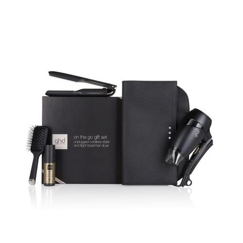 ghd On The Go Ultimate Travel Gift Set Unplugged Cordless Styler + Flight Hair Dryer 