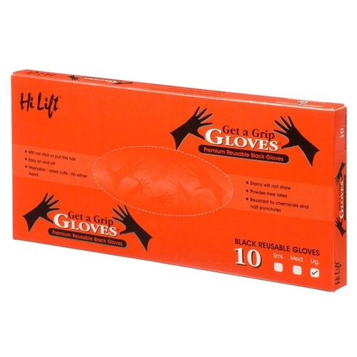 Hi Lift Black Get A Grip Gloves 10 x Premium Reusable Latex Free Glove - Large