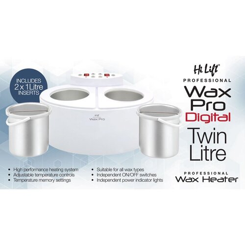 Hi Lift Wax Pot Pro Digital Twin Litre Wax Heater 1000ml Removable Inserts 
