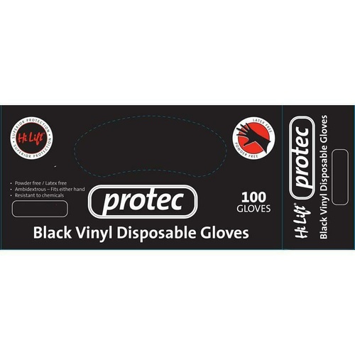 Hi Lift Protec Black Vinyl Disposable Gloves 100 pc