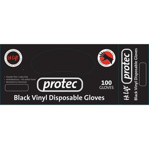 Hi Lift Protec Black Vinyl Disposable Gloves 100pc