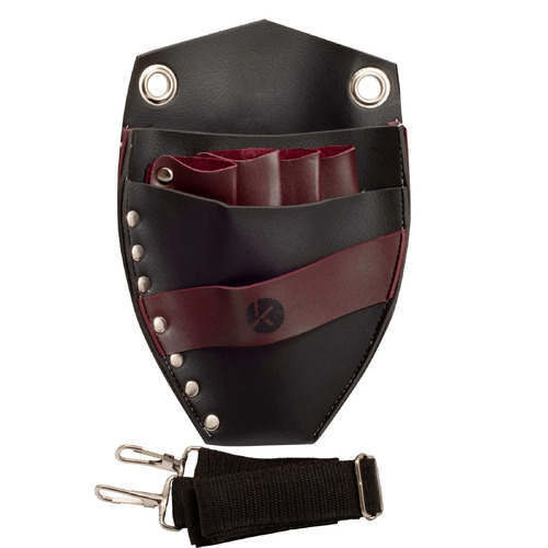 Professional BLACK & BURGUNDY PU Leather Scissor Tool HOLSTER BAG