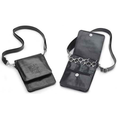 KASHO 6 Pocket Scissor Holster / Bag BLACK Soft Leather with Shoulder Strap