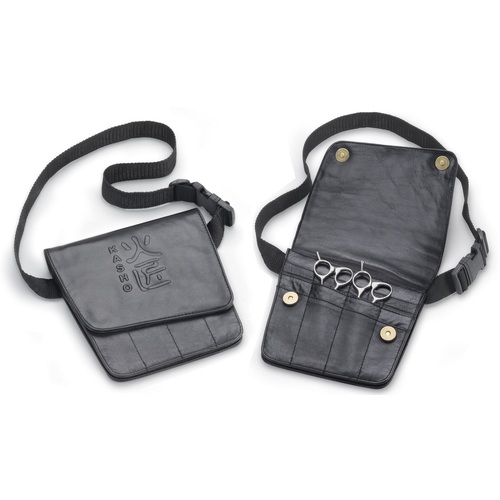 KASHO 12 Pocket Scissor Holster BLACK Soft Leather Hip Holster Pouch with belt