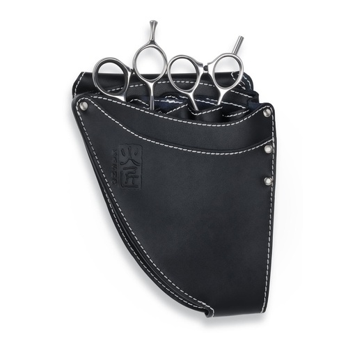 KASHO 4 Scissor Holster BLACK Hard Leather Hip Holster Pouch with belt