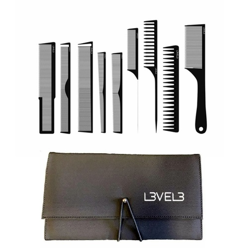 L3VEL3 Professional Hairdressing Barber Comb Set - 9 Piece