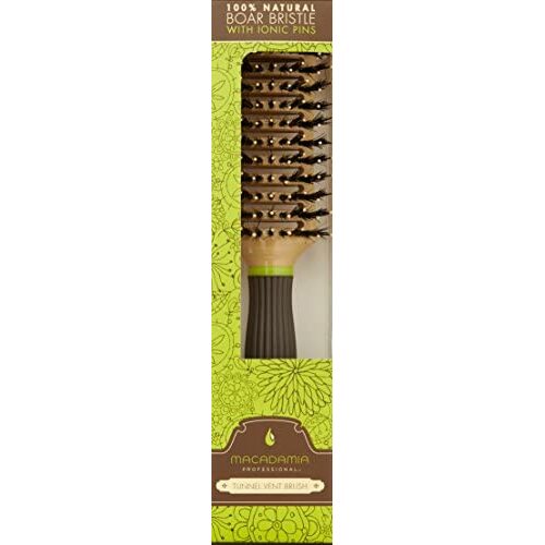 Macadamia Natural Oil Tunnel Vent Brush 100% Natural Boar Bristle With Ionic Pins