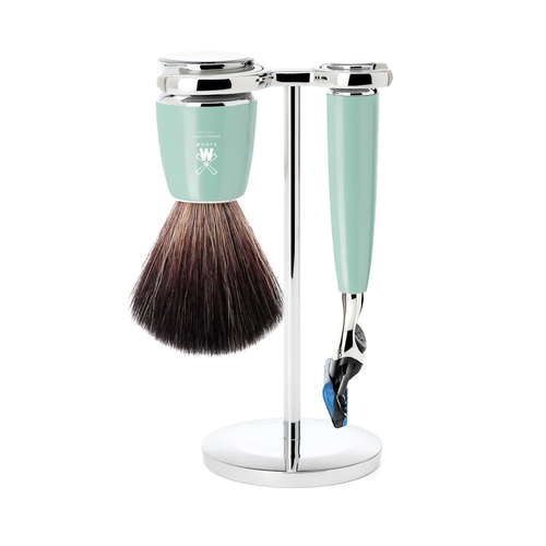 Mühle Rytmo 3 Piece Pastel Mint Shaving Set - Black Fibre brush