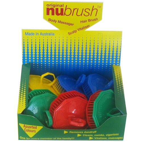 NuBrush Box of 12 Assorted Colours Hair Body Scalp Nu Brush
