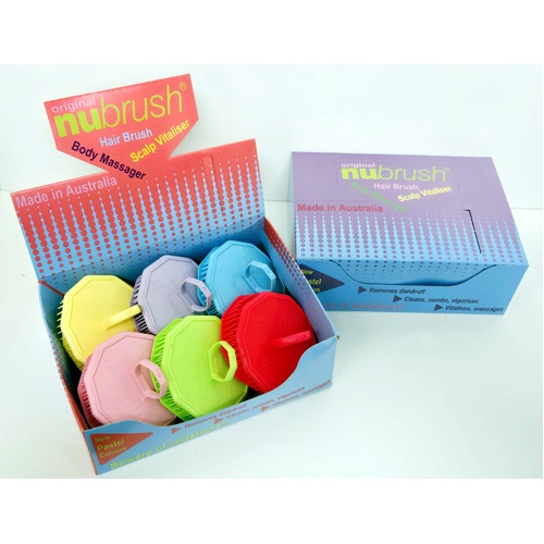 NuBrush The Original Hair Body & Scalp Nu Brush 12 Assorted PASTEL Coloured Brushes