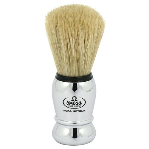 Omega Chrome Handle Shave Brush Premium Pure Boar Bristle Shaving #10029