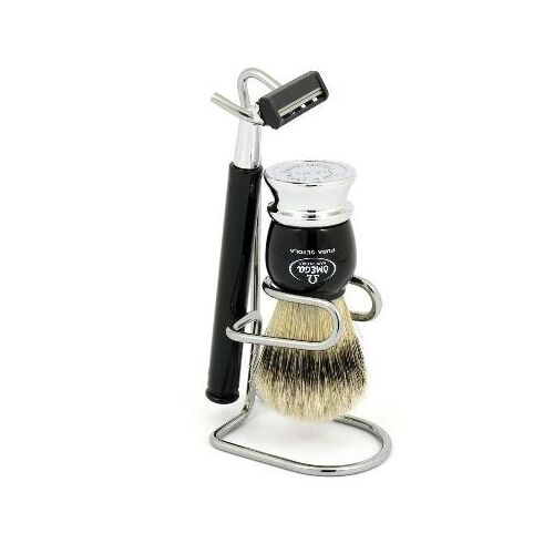 Omega Saving Brush with stand & Razor #1648.W  Made in Italy 100% pure bristle