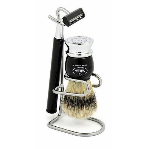 Omega Shaving Set #1648.W - Shave Brush & Razor with Stand