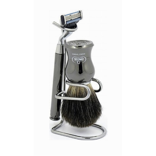 Omega Shaving Set #6276.W - 100% Pure Badger Hair Shave Brush, Razor & Stand