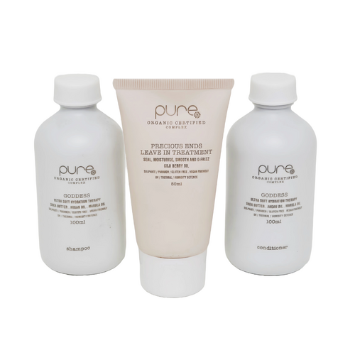 Pure Travel Pack - Goddess Shampoo & Conditioner 100ml + Precious Ends Treatment 50ml