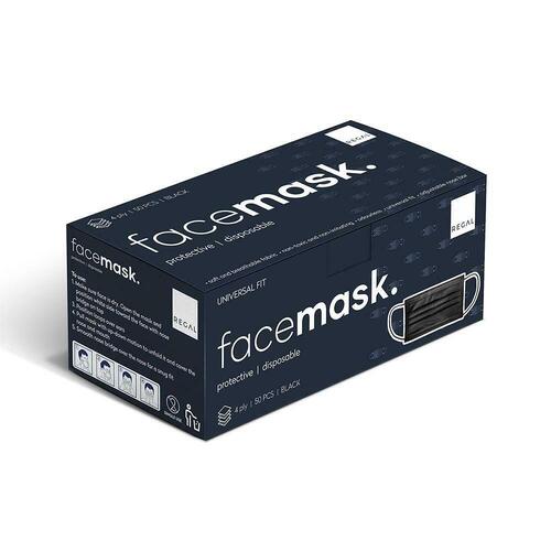 Regal by Anh BLACK Disposable Face Mask 50pk 3 Layers Masks - REG18078
