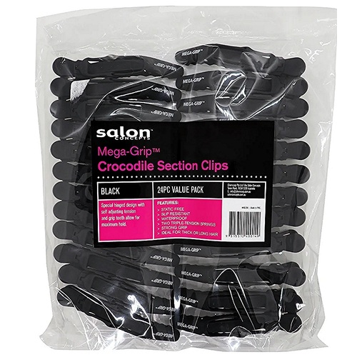 Salon Concepts Mega Grip Crocadile Hair Section Clips 24 Pack - Black