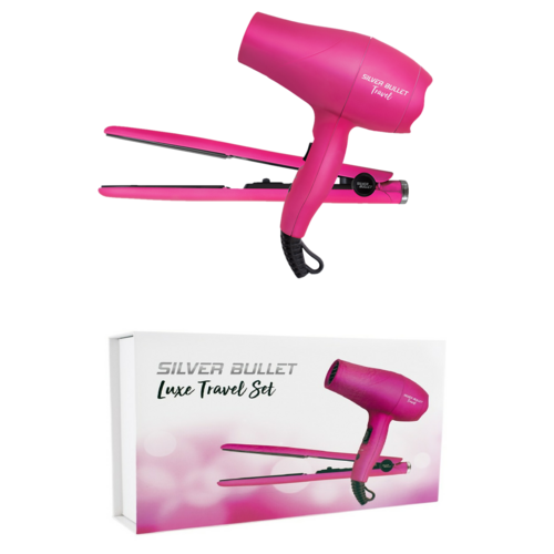 Silver Bullet Luxe Travel Set Pink Travel Hairdryer & Straightener Hair Dryer Iron