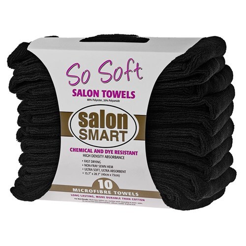 Salon Smart So Soft Microfibre Salon Towels BLACK 10pk 40cm x 73cm Micro Fibre