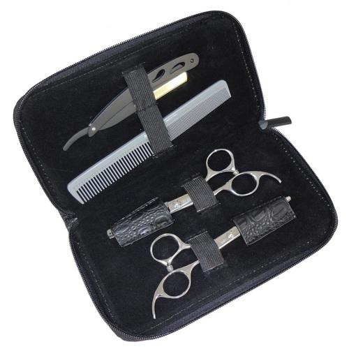 Scissor Zipper Leatherette Case Holds 2 Pair