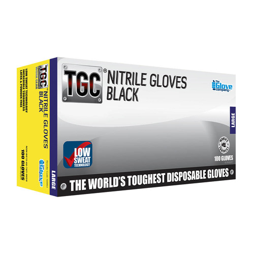 TGC Black Nitrile Disposable Gloves Box 100 Large Hairdressing Beauty