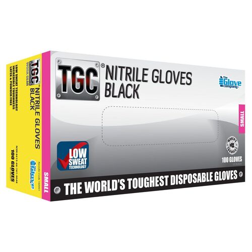TGC Black Nitrile Disposable Gloves Box 100 Small Hairdressing Beauty