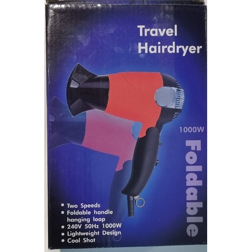  Travel Hairdryer 1000w Foldable handle Two speeds