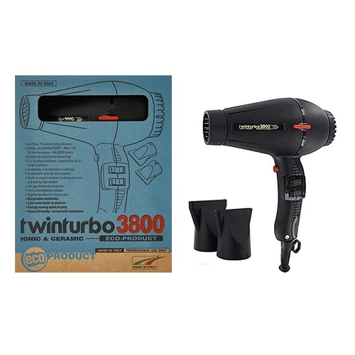 Twin Turbo Professional Eco 3800 Compact Ceramic & Ionic Hairdryer - Black