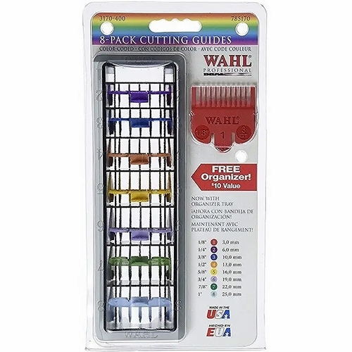 Wahl Professional Coloured Clipper Cutting Guides 8 Attachments Combs With Organiser Tray